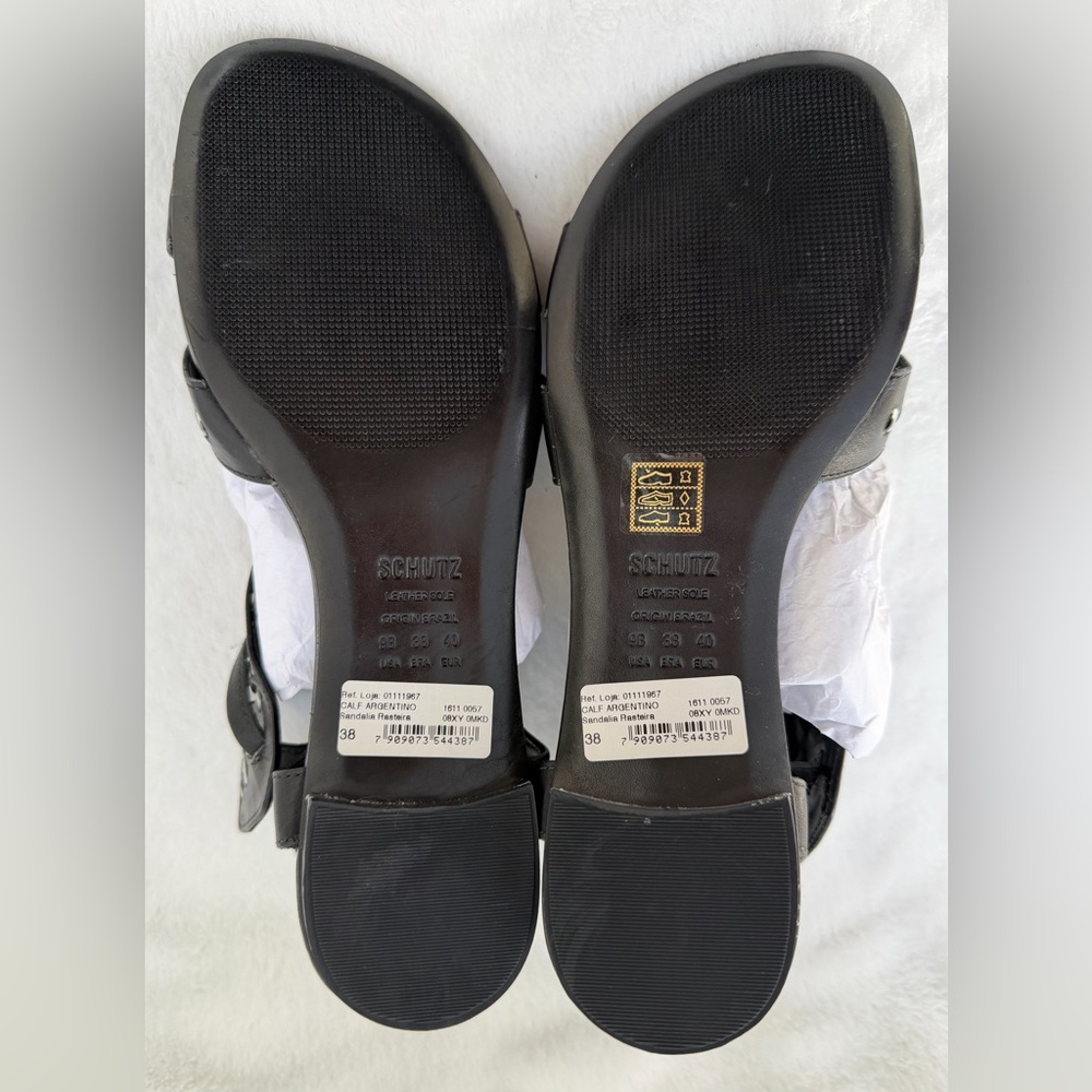 SCHUTZ Sandalia Rasteira Black Leather Woven Sandals Size 9 Boho New w/Box - Picture 12 of 15
